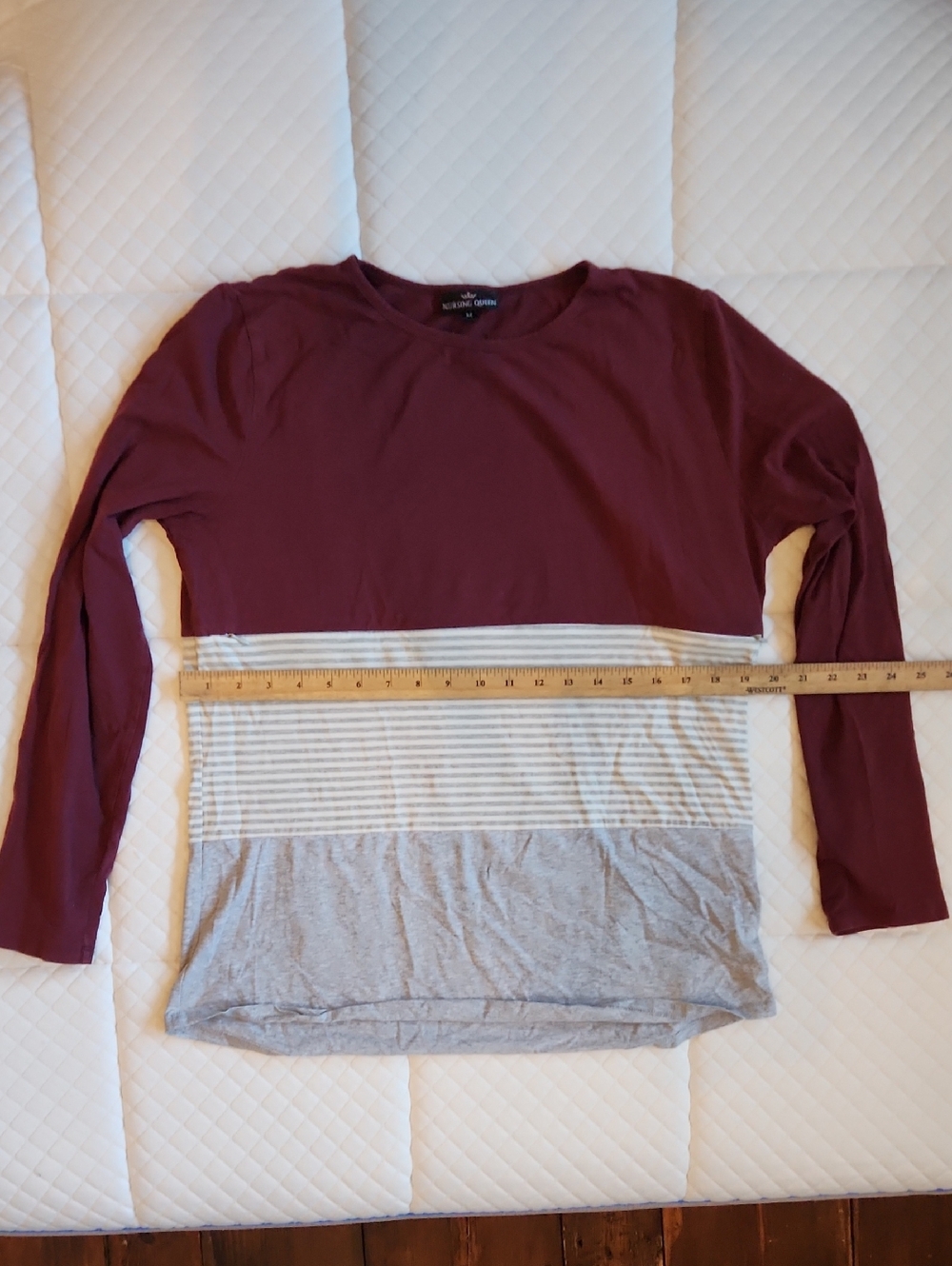 Fullzip Nursing Access Burgundy and Light Gray Colorblock Long Sleeve Top
